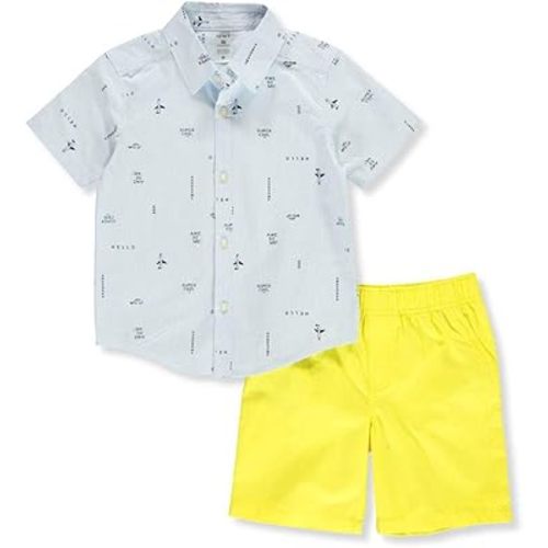 Carter's Toddler Boys Mix Stripe Button Down Shorts Set 3T Blue/White/Yellow