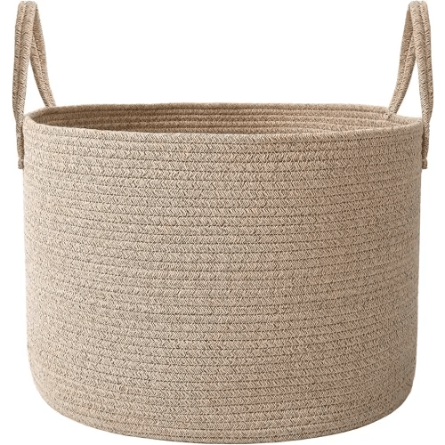 65L Extra Large Blanket Basket for Living Room - Woven Cotton Rope Laundry Hamper with Reinforced Handles - Storage Bin for Pillows, Comforters & Toys - Machine Washable,Oatmeal