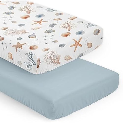 Sweet Jojo Designs 2-Piece Baby Crib Sheets Set (Ocean Seashells) for Boys or Girls, Infant Nursery, Toddler Room - Standard Size (Gender Neutral, Nautical, Beach Theme, Starfish, Watercolor, Coastal)