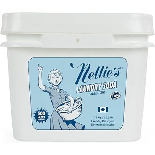 Nellie’s Laundry Soda – Concentrated Powder Detergent – 500 Load Bulk Format – Gentle, Fragrance-Free, Effective on Stains – Compatible with HE & Standard Machines, Septic Safe – Made in Canada