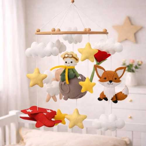 Handmade Little Prince Felt Baby Mobile – Nursery Crib Decor