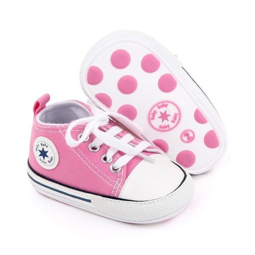 Unisex Baby Boys Girls Shoes, Newborn Infant Non-Slip Canvas Denim High Top Sneakers, Toddler First Walkers Shoes