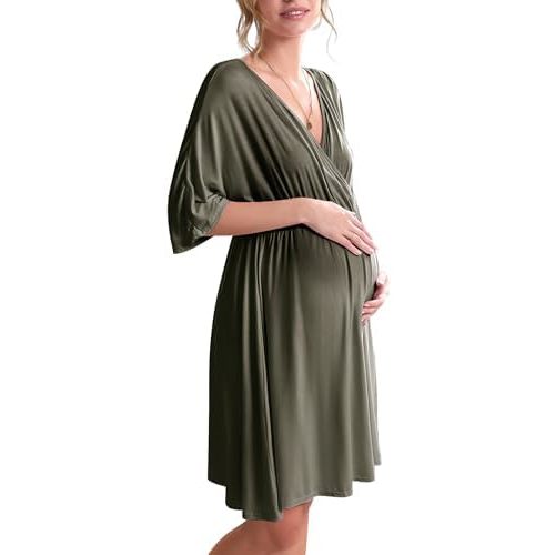 Ekouaer 3 in 1 Labor/Delivery/Hospital Gown Maternity Dress Nursing Nightgown Sleepwear for Breastfeeding
