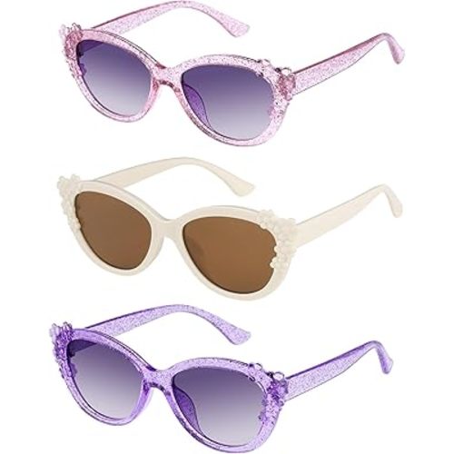Topbuti 3 Pairs Kids Flower Sunglasses Cute UV400 Protection Glasses for Toddler Girls Age 3-10 Outdoor Beach Eyewear