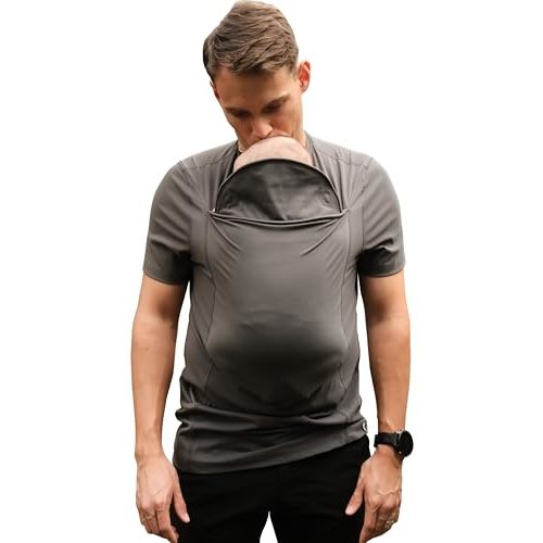 Lalabu The Dad Shirt | Hands-Free Baby Carrier for Dad with Kangaroo Pouch | Engineered for Bonding, Safety, & Comfort for Newborns Up to 15 Lbs. | CPSC Compliant - Simple Gray - XL