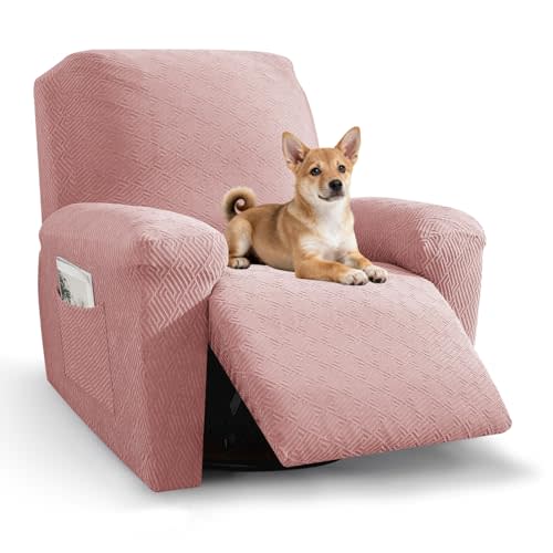 XINEAGE Stretch Recliner Chair Covers for Dog, Recliner Covers with Pockets | Dusty Pink,Soft anti-pilling fabric, 4 Pieces, Wear-resistant, Scratch-resistant, Elastic straps, Side pockets, Washable.