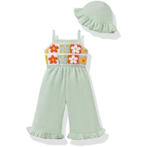 XUANHAO Baby Girl Romper Infant Baby Clothes With Hat,Summer Crochet Ruffle One-Piece Tddler Girls Jumpsuit Overall Pants Set