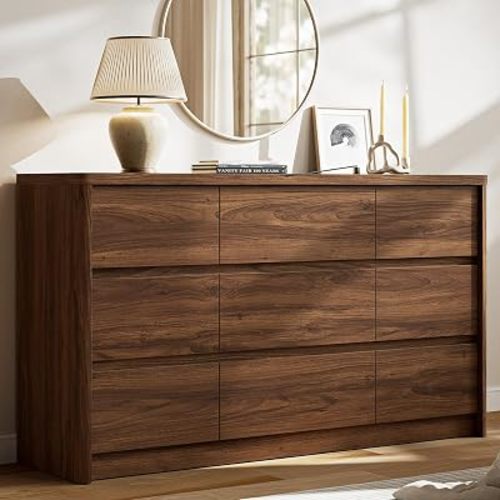 9 Drawer Dresser, Walnut, 55" Wide