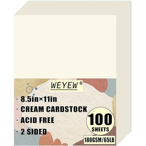 100 Sheets 65lb Cream Cardstock, 8.5" x 11", Printer Off-White Paper for DIY Craft Card Making Premium Card Stock Blank Invitation Paper Greeting Cards, 65LB Cover 180 GSM