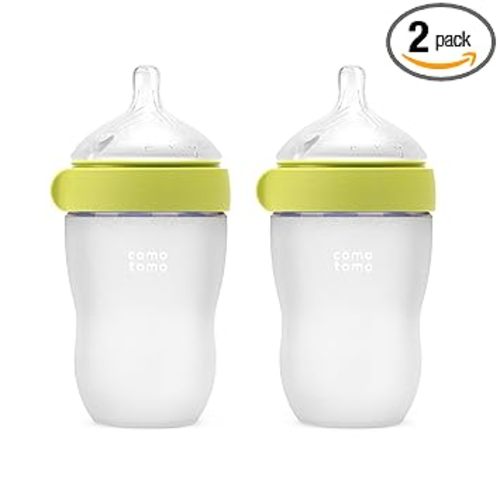 Comotomo Silicone Baby Bottle Gen 2 – 2026 Release (8oz) – Soft, Wide-Neck Bottle for Comfortable Feeding with Dual Anti Colic Vents (Includes Medium Flow Nipples), Green (Double Pack)