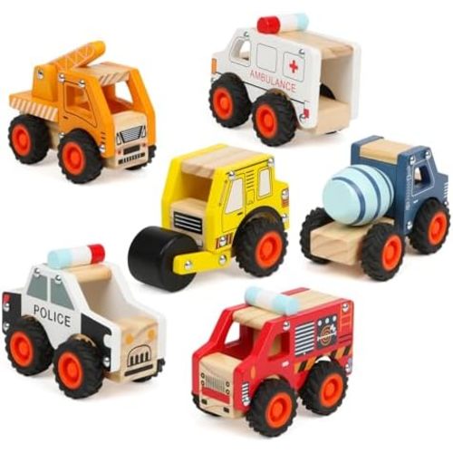 6Pcs Wooden Cars for Toddlers 1-3,Car Toys,Push and Go Vehicle,Kid Vehicle Toys,Hand Push Car Toys for 1+ Year Old,Montessori