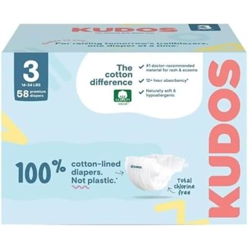 Kudos Chlorine Free Premium Diapers, Cotton-Lined, (Size 3, 58 Count)