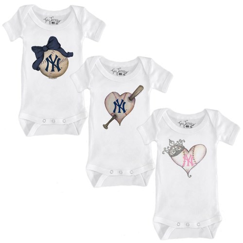 Girls Infant New York Yankees Tiny Turnip White 3-Piece Bodysuit Set