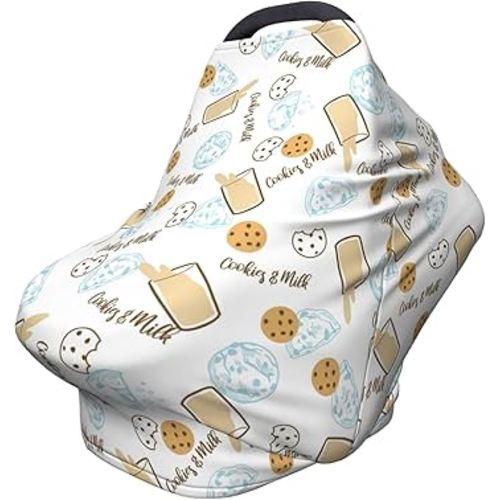 Funny Cookies and Milk Print Baby Car Seat Covers Multi-use Carseat Canopy for Boys and Girls Stretchy Infant Carseat Cover Shower Gifts