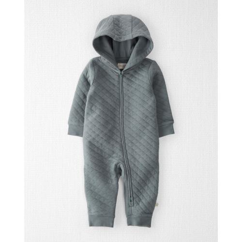 Baby Double Knit Quilt Hooded Jumpsuit Made With Organic Cotton - Style,Grey