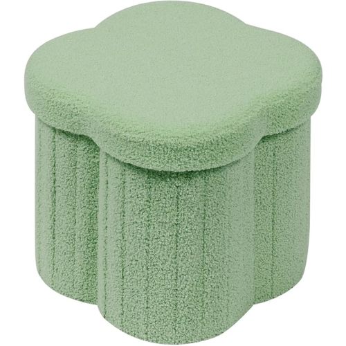 B FSOBEIIALEO Storage Ottoman Cube, Flowers Shaped Ottomans with Storage Foot Stool Footrest for Lving Room, Boucle Ottoman Seat for Dorm Room,Faux Teddy Fur, Green 12.6"x12.6"x12.6"