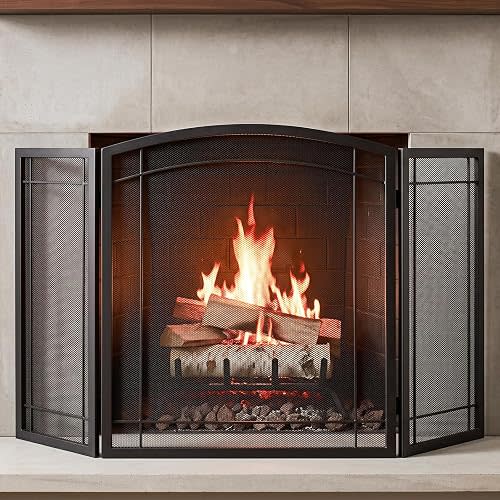 FEED GARDEN 48" W X29 H Wrought Iron Fireplace Screen, 3-Panel Spark Guard
