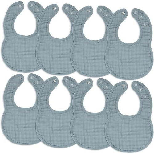 Comfy Cubs Muslin Cotton Baby Bibs, 8 Pack, Adjustable with Snaps, Soft & Absorbent, Pacific Blue