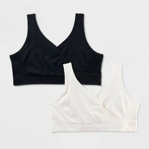 Women's 2pk Nursing Unlined V-Neck Bralette - Auden™ Black/White S