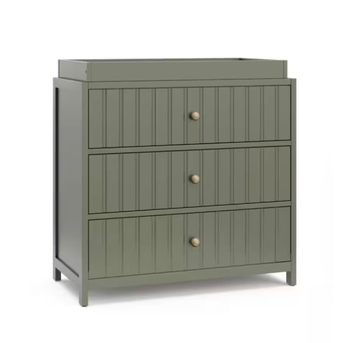 Teddi Olive 3 Drawer Dresser 35.51 in. Wide with Changing Topper