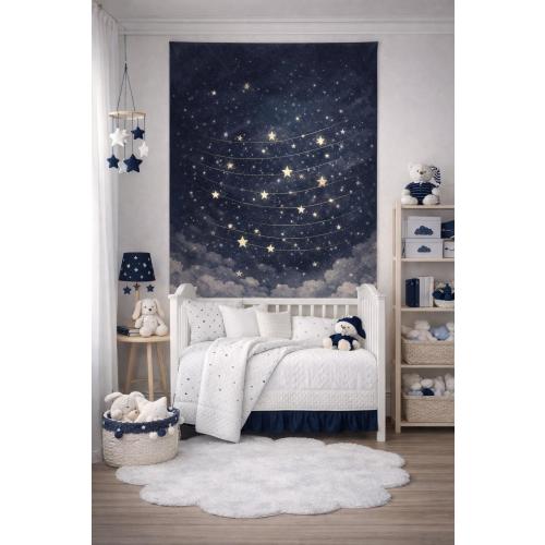 Starry Night Nursery Tapestry | Celestial Baby Room Wall Art