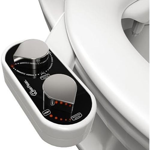 CLEAR REAR Bidet Attachment for Toilet Seat - Non-Electric with Self Cleaning Dual Nozzles, Leak Proof Connectors, Adjustable Water Spray, Rear & Feminine Wash - Hygienic Bathroom Upgrades (Black)