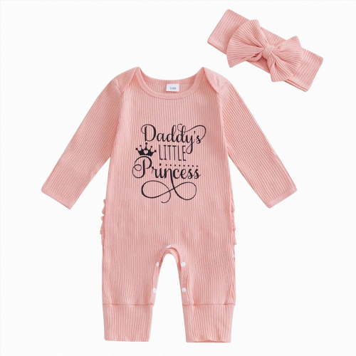 Newborn Infant Romper Newborn Outfit Girl Long Sleeve Letter Romper Ribbed Knit Jumpsuit Baby Girl Preemie Outfit,Pink Jumpsuit One-Piece Jumpsuit