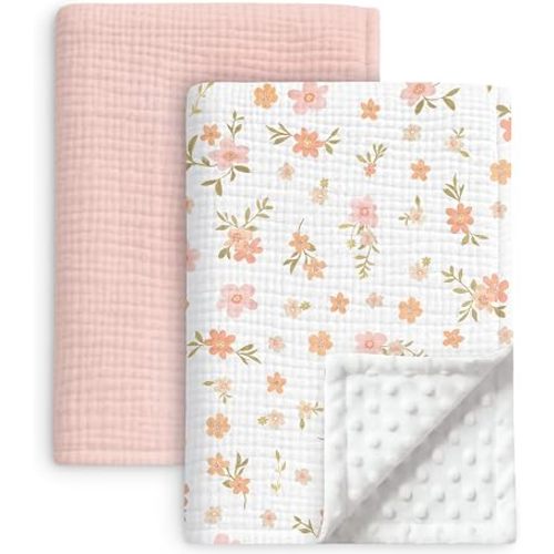 2 Pack Muslin Baby Blankets for Girls, Super Soft Nursery Blanket, Floral