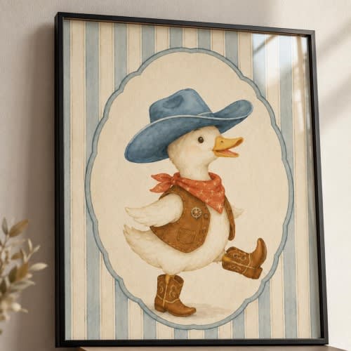 Cowboy Goose Wall Art, Vintage Western Nursery Poster, Cute Farm Animal Print, Kids Room Decor, Baby Shower Gift for Goose Lovers