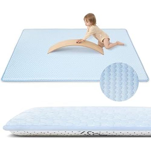 Baby Play Mat, 1.3 Thick Memory Foam Floor Tummy Time Mat, Soft & Breathable, Non-Slip Rectangular for Toddlers’ Playtime & Rest(Light Blue,59"x79")