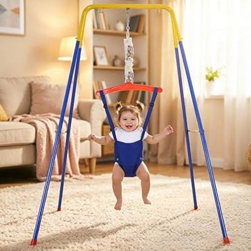 Baby Jumper with Stand | 2 in 1 Baby Jumper Set | for Boys Girls 6-24 Months | Easy Set-Up | Suitable for Indoor and Outdoor Toddler Swing Set with Adjustable Chain Blue