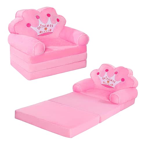 MOONBEEKI Kids Couch Fold Out, Foldable Princess Chair for Toddlers, Pink | Kids Furniture for Playroom Bedroom Sofa, Gift for Birthday Christmas and Halloween