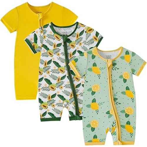 OPAWO Bamboo Baby Pajamas 3 Pack, Double Zipper Bamboo Sleepers for Baby Boy Girl Romper, Toddler Summer Clothes Outfit 0-24M