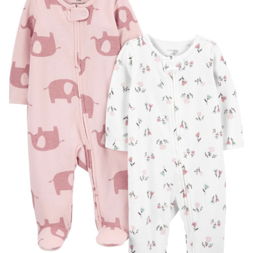 Simple Joys by Carter's Baby Girls' 2-way Zip Thermal Footed Sleep and Play, Pack of 2