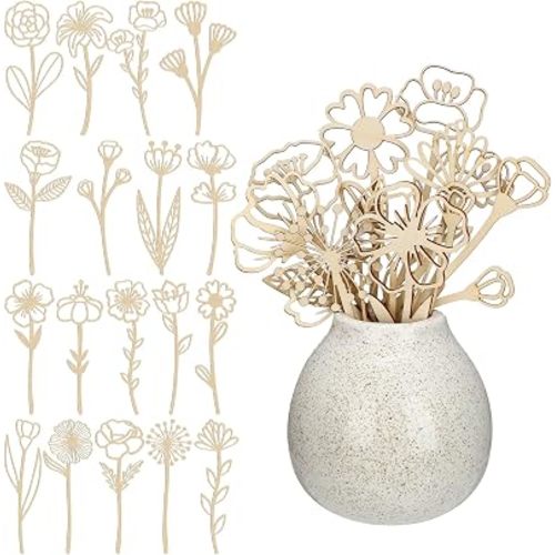 RattanView 36 Pcs Wooden Wildflower Decor Set, 6.3 Inch, 6.3 Inch