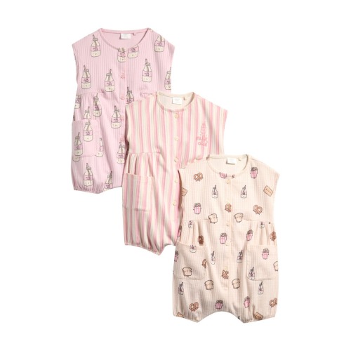 3-Pack Milk Club Rompers, 0-3M