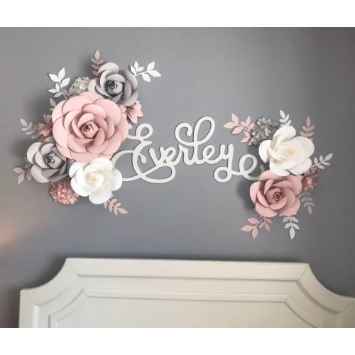 Paper Flowers Wall Decor, Blush, White and Grey Paper Flowers, Nursery Wall Flowers, Paper Flower Wall Arrangement, Wall Flower Arrangement