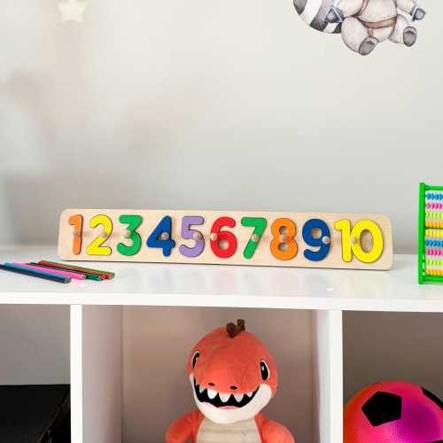 Wooden Number Puzzle for Kids, 1 to 10 Counting Board, Toddler Learning Toy, Montessori Toy, Baby Gift, Preschool Puzzle, First Birthday
