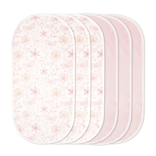 TILLYOU Waterproof Changing Pad Liners 6 Pack, 100% Cotton Reusable Cloth Diaper Liners, Pink Flower&Butterfly