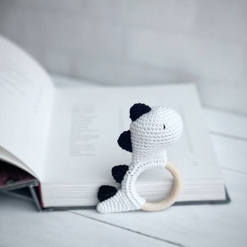 Black and White Rattle, Montessori Rattle, Newborn Gift, Dinosaur Rattle, Baby Shower Gift, Montessori Sensory Toy