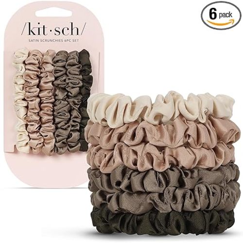Kitsch Ultra-Petite Satin Scrunchies for Women - Eucalyptus, 6pcs | Wake Up Frizz-Free, No Crease Hair Ties, Softer Than Silk Scrunchies, Stylish Hair Accessories For All Hair Types