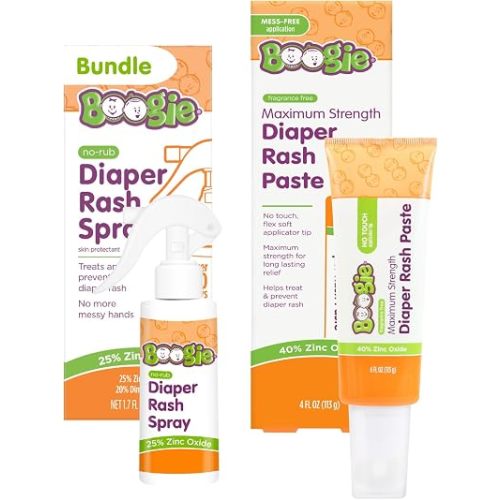 Boogie Diaper Rash Relief Bundle, No-Rub Spray & Maximum Strength Paste