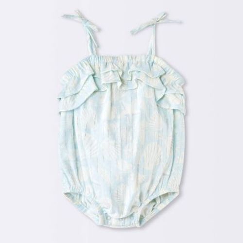 Baby Girls' Sea Shell Ruffle Bubble Romper - Cloud Island™ Blue 6-9M