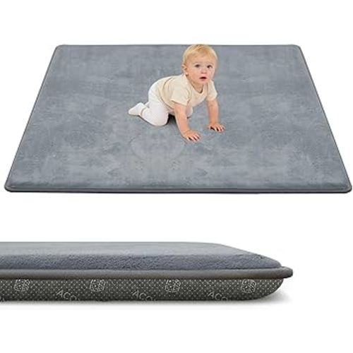 ACOMOPACK 1.3" Thick Baby Play Mat for Floor 59x71-Large Water-Repellent&Non-Slip Memory Foam Mat for Kids,Toddlers,Soft Velvet Nursery Rug for Tummy Time&Crawling,Yoga,Tatami Style(Grey)