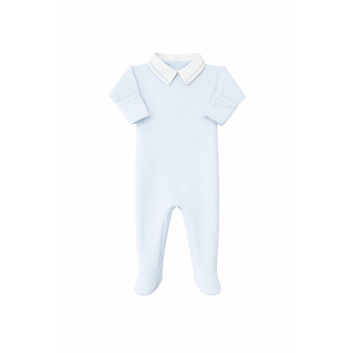 Elijah Personalized Baby Blue Collared Footie – Caprilina