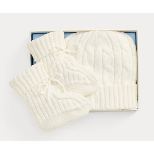 Cable-Knit Cotton Beanie & Bootie Set
