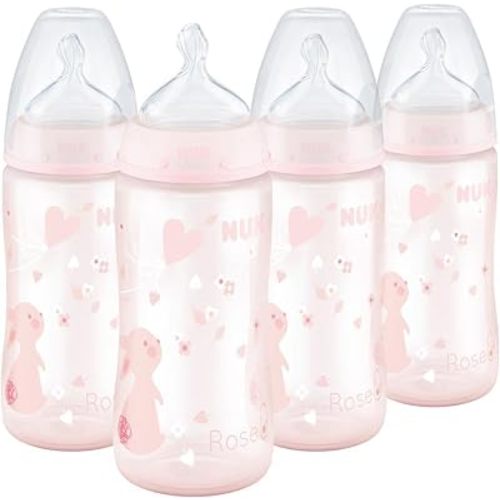 NUK Smooth Flow Anti Colic Baby Bottle, 5 oz, 4 Pack, Pink Bunnies,4 Count (Pack of 1)