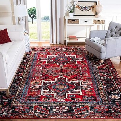 SAFAVIEH Vintage Hamadan Collection Area Rug - 8' Square, Red & Multi, Traditional Persian Design, Non-Shedding & Easy to Clean, Ideal for Living Room, Bedroom, Dining Space (VTH211A)