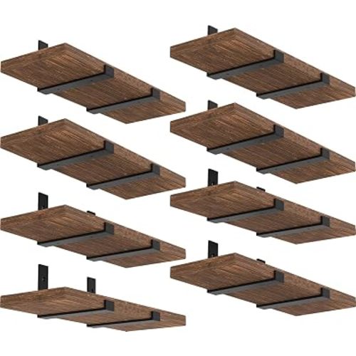 Shelf Brackets 12 Inch, Strong Heavy Duty Floating Shelf Brackets Pack of 16, Industrial Metal Iron Matte Black Shelving Brackets 1/5 Inch Thick Brackets for Shelves 16 PCS