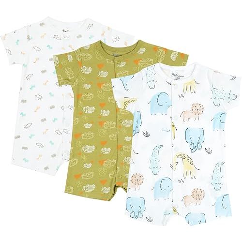 3-Pack 100% Cotton Baby Boy Rompers,0-24Months Short Sleeve Toddler Romper,Breathable Spring/Summer Clothes